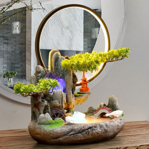 hòn non bộ mini có thác nước tiểu cảnh bonsai